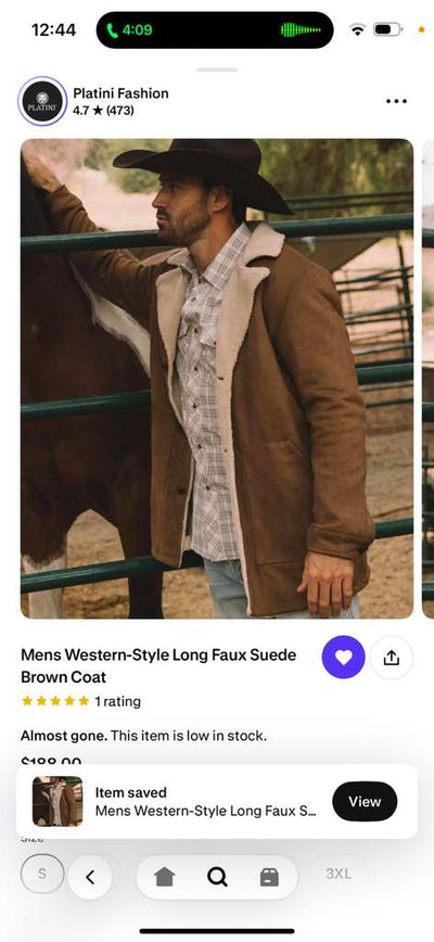 Men’s Brown Western Faux Suede Blazer Coat – Cowboy Style Long Jacket for Wedding, Party and Special Events