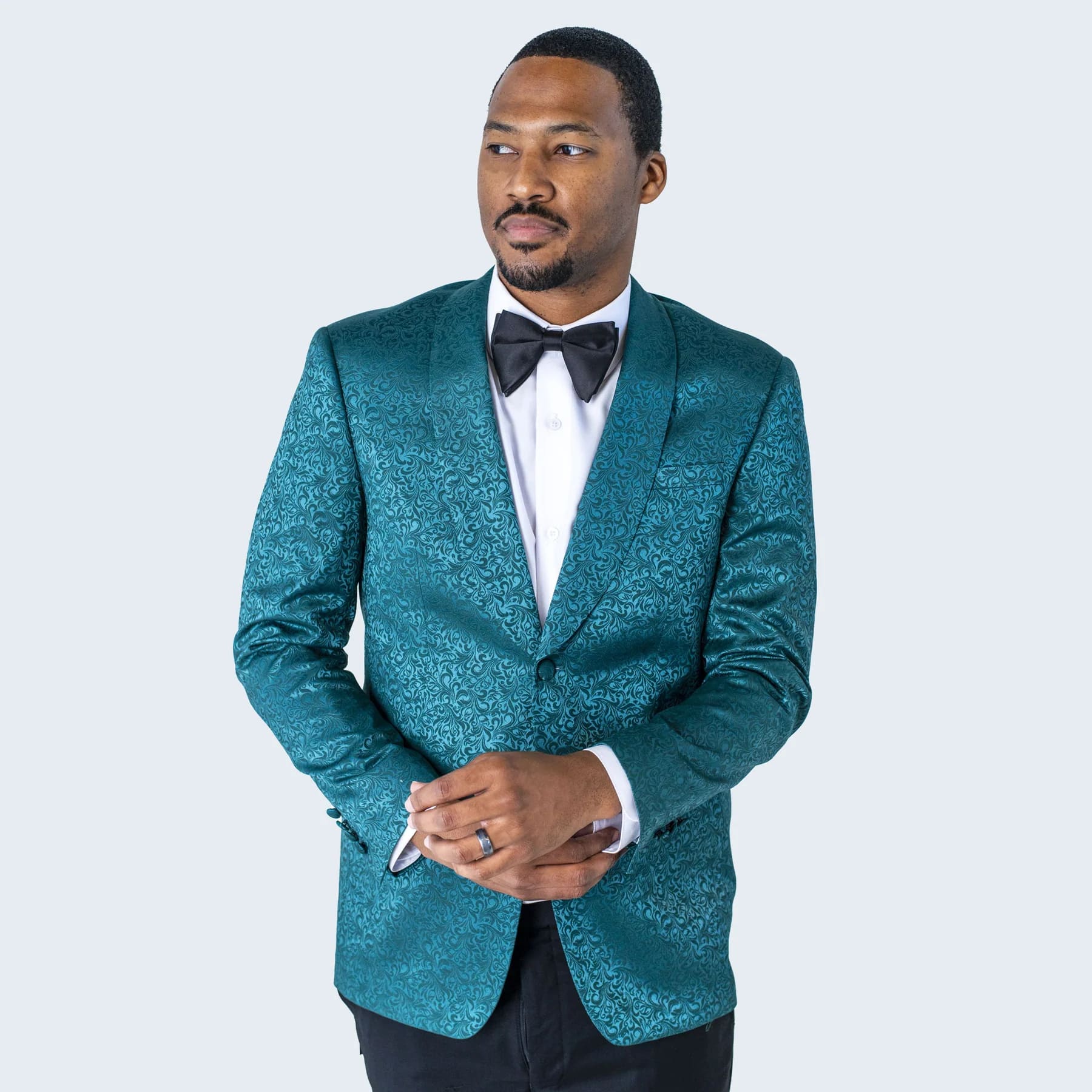 Teal Paisley Shawl Lapel Tuxedo Jacket