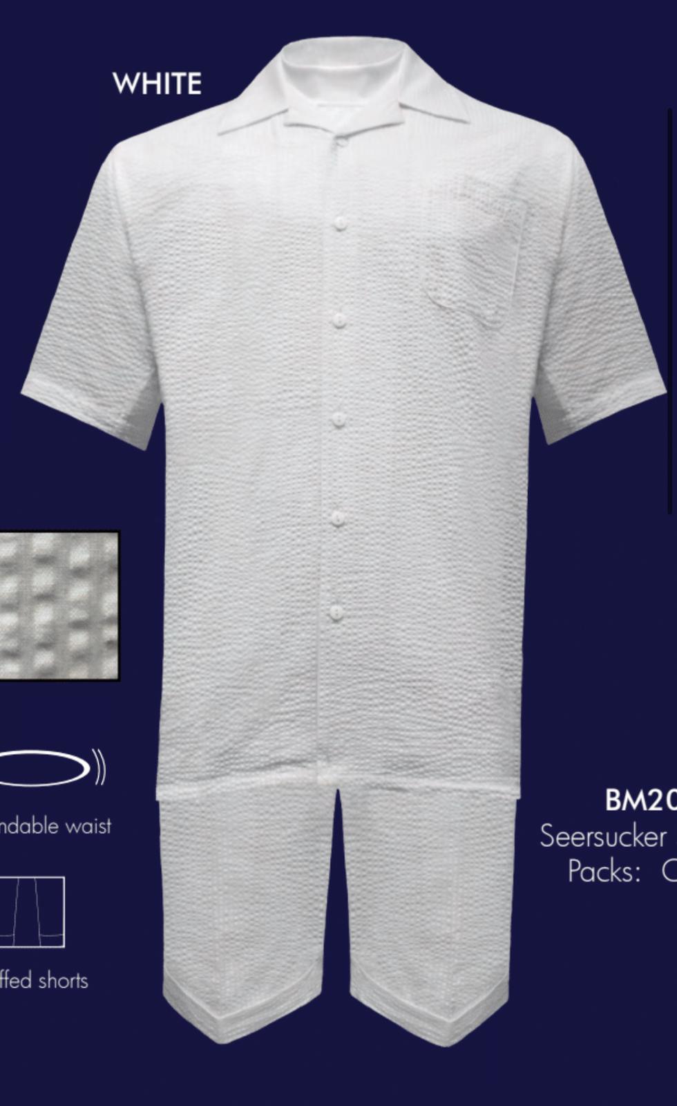 Men's White Seersucker Short Set Outfit