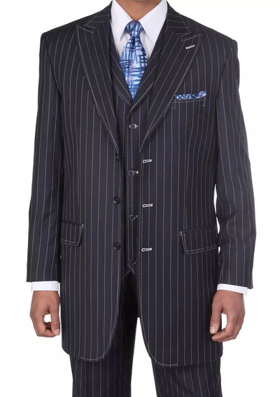Navy Blue Pinstripe Three-Piece Suit for Men
