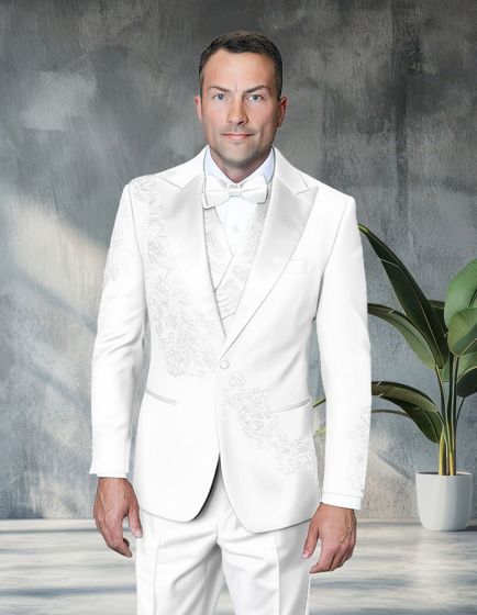 Statement Men's 3 Piece Modern Fit Tuxedo - Floral Appliqué