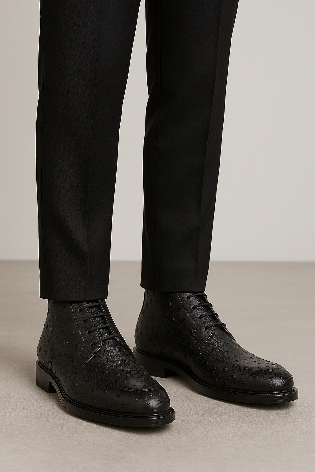 Los Altos Black Ostrich Quill Ankle Boots