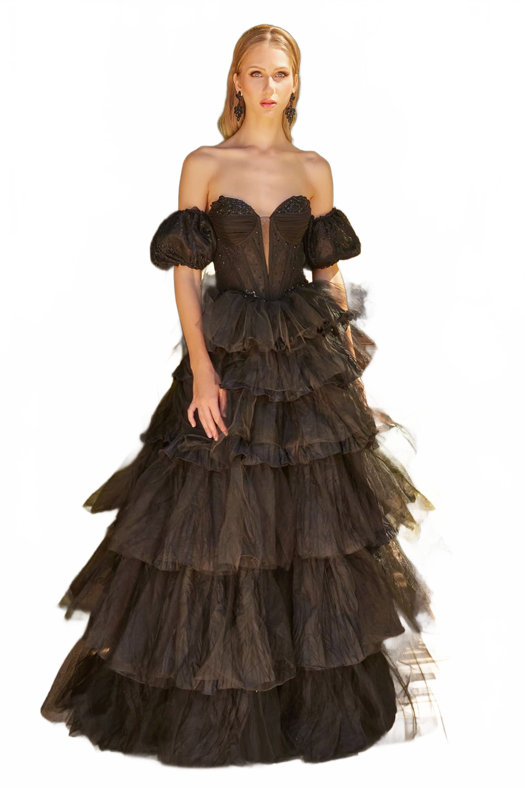 Ruffle Prom Dress Puff Sleeve A-line Evening Gown by GLS Gloria GL3626