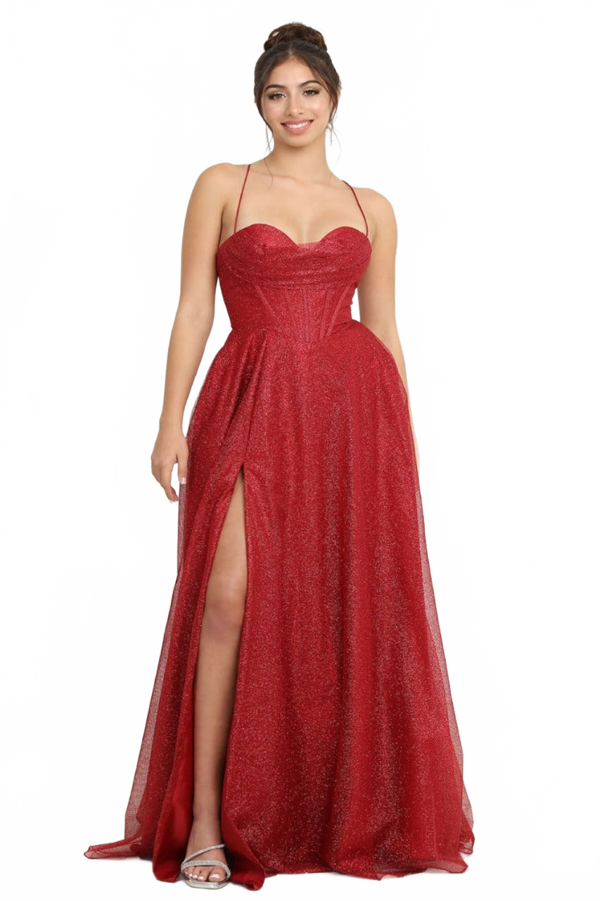 May Queen MQ2064 Glitter Corset Bodice A-Line Pageant Evening Dress