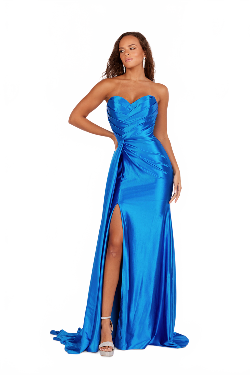 Abby Paris 90215 Pleated Strapless Sweetheart Slit Gown
