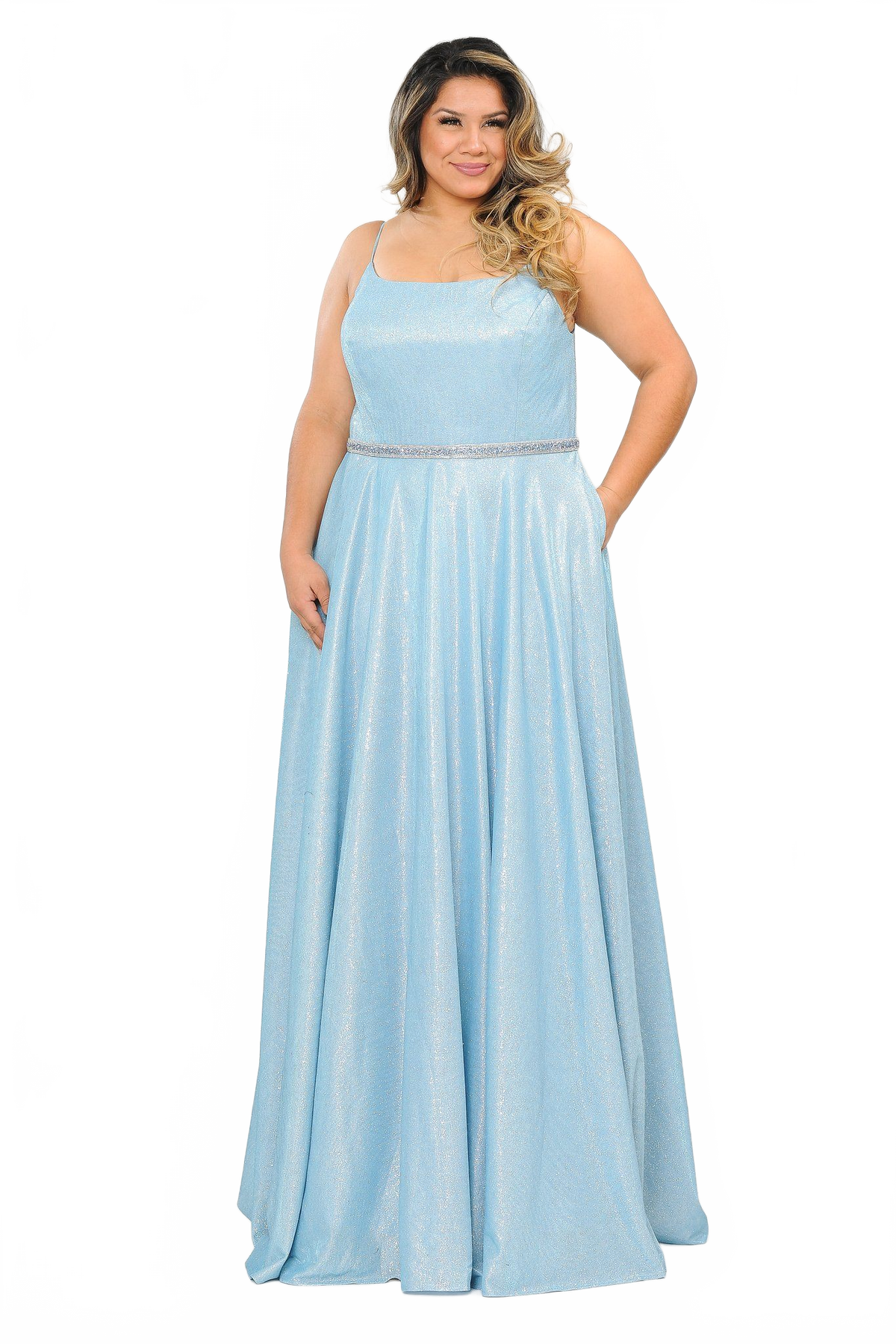 Poly USA W1038 Plus Size Long Square Neck Glitter Dress