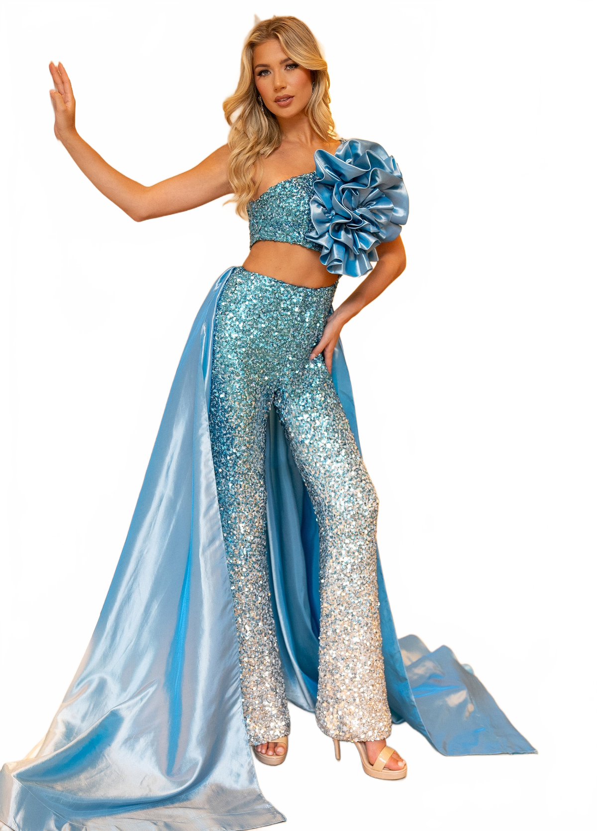 Rachel Allan 50335 Sequin One Shoulder Jumpsuit