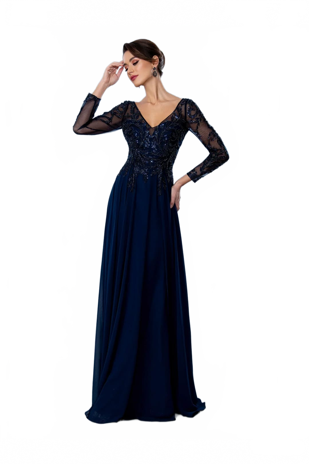 Navy Mother of Bride Dress 3/4 Sleeve Gown Stella Couture 24308