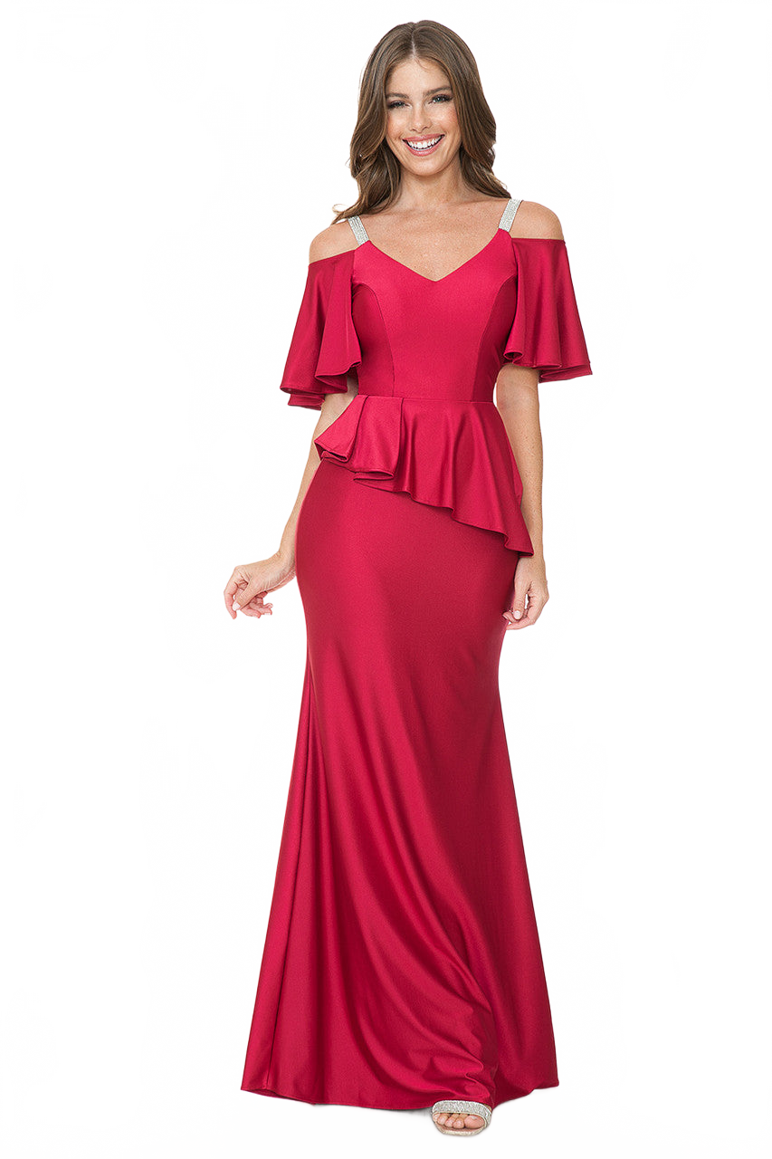Bridesmaid Dress V-Neck Ruffled Sleeve Evening Dress By Lenovia 5282
