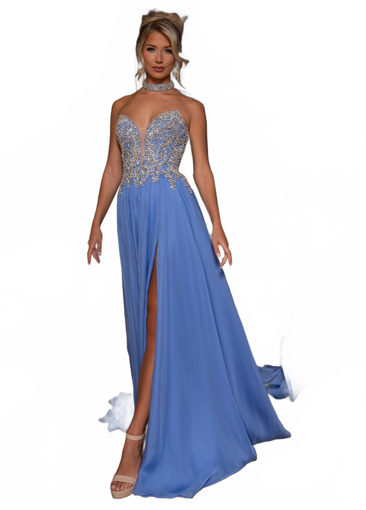 Rachel Allan 50362 Strapless Choker A-line Slit Gown