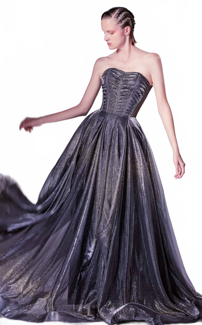Gaby Charbachy G1331 Strapless Pleated Corset Gown in Grey