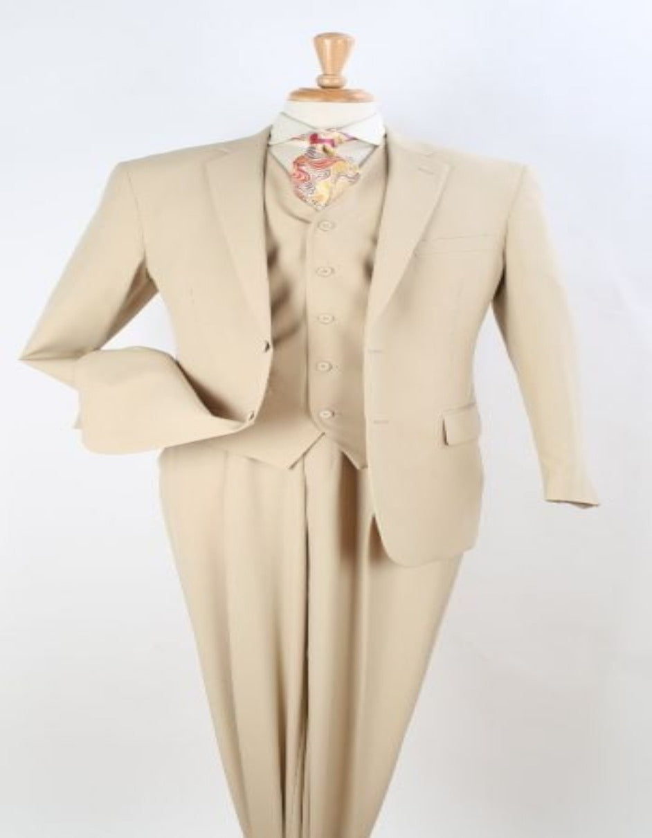 Classic Tan Vested Suit with Pleated Pants