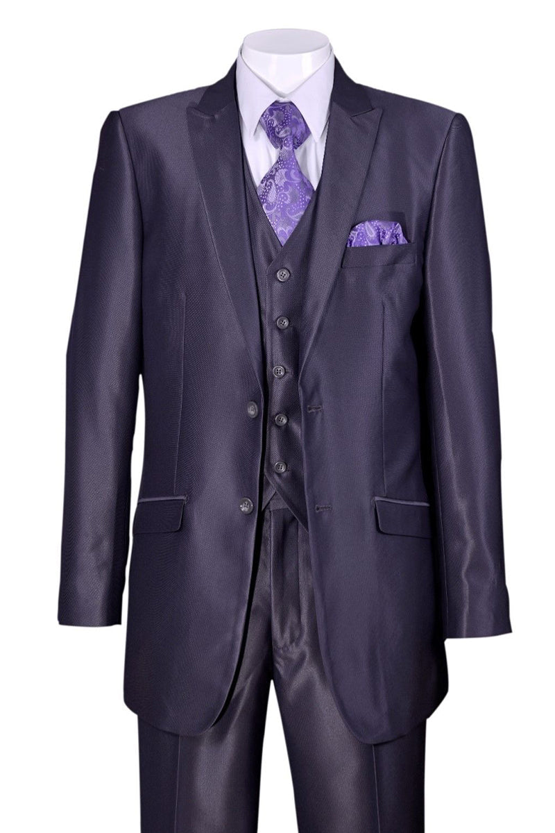2 Button Peak Lapel Sharkskin Suit with Vest