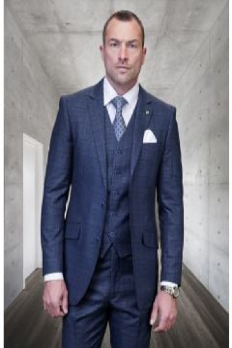 3-Piece Modern Fit Wool Plaid Suit for Men