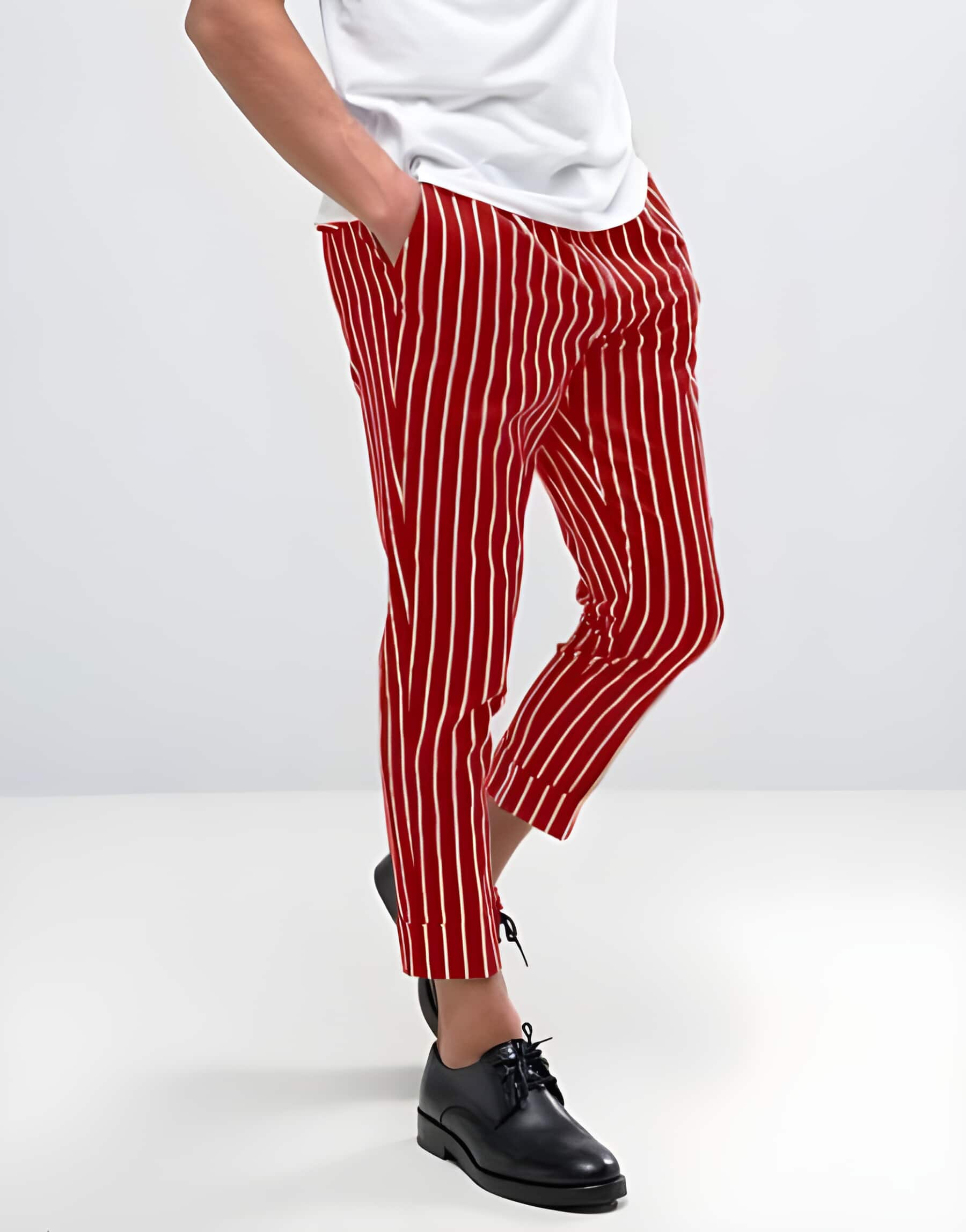 Pants Chalk 1920's Gangster Black And Red Stripe Pinstriped Slack