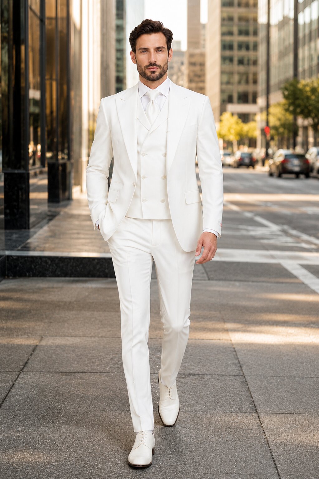 Tiglio Rosso Suit - Classic Fit Athletic Cut 100% Wool Super 150s Italian Fabric Peak Lapel in Color Off White