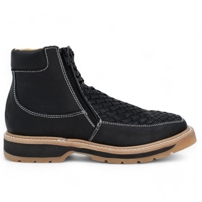 Petatillo Square Toe Double Density Work Boots Black with Double Zipper