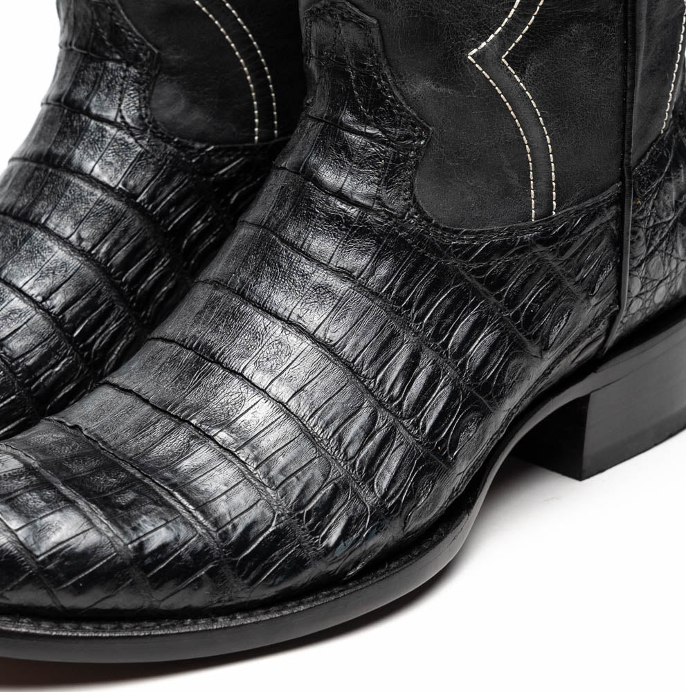 Marco Di Milano Phoenix Black Caiman Crocodile Round Toe Cowboy Boots