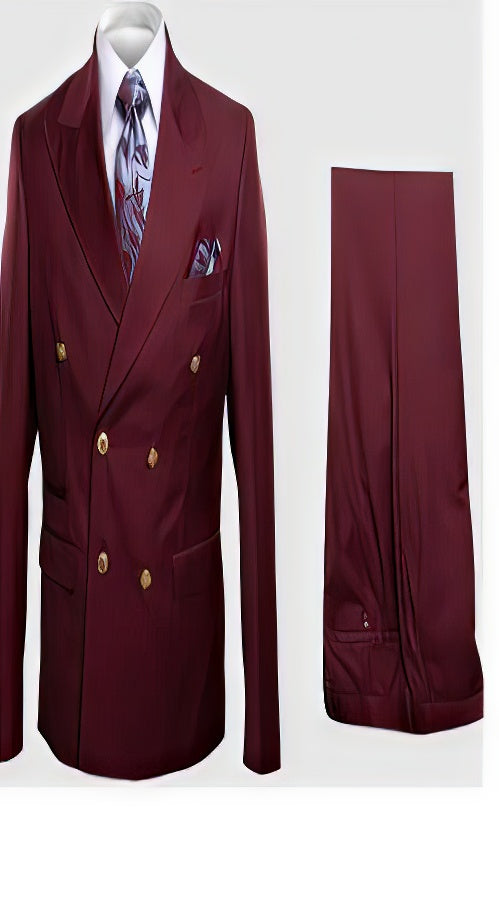 Rossiman Burgundy Double Breasted Slim Suit