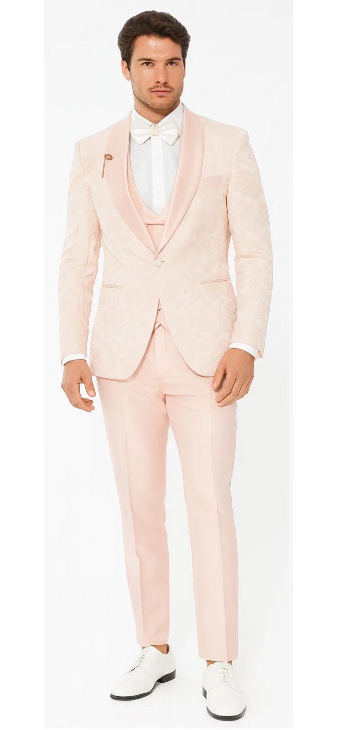 Pink Paisley Tuxedo with Shawl Lapel – 4 Piece Set