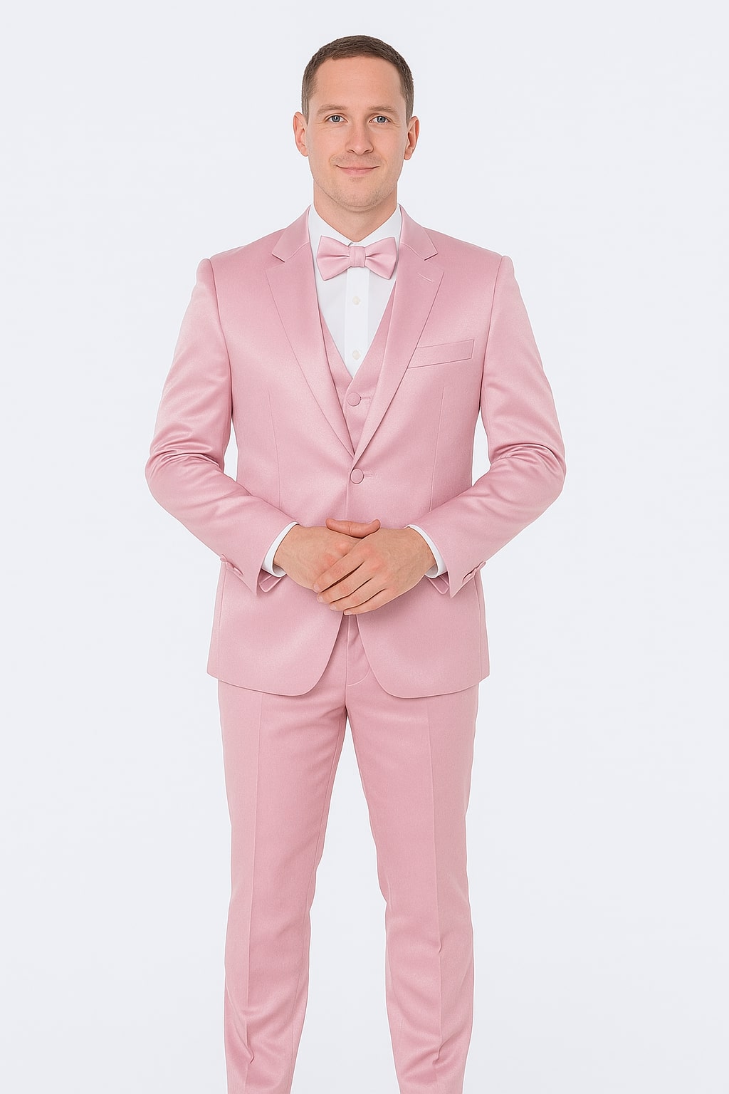 Pink Satin Tuxedo Set: 4-Piece Formalwear by Tazzio