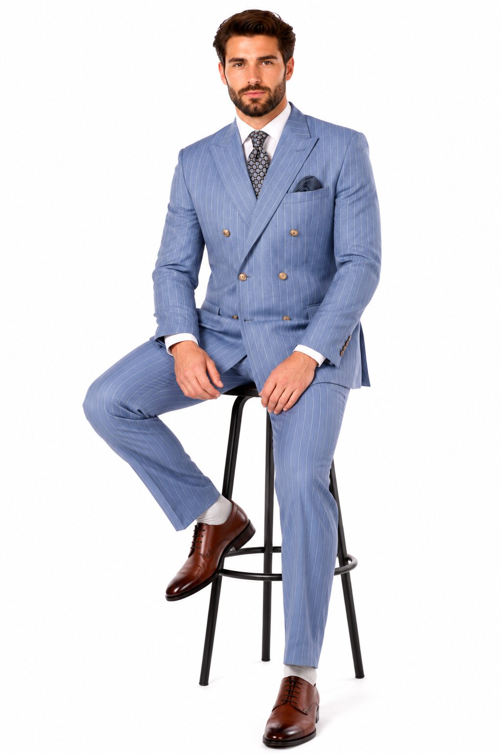 Sky Blue Stripe - Double Breasted Pinstripe Suit
