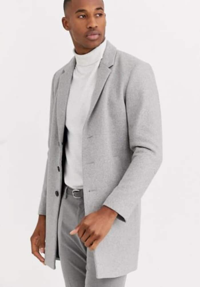 Placket Wool Car Coat for Men - Mid Length