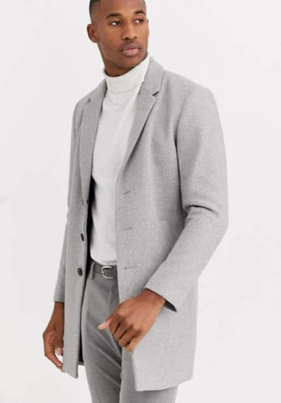 Placket Wool Car Coat for Men - Mid Length