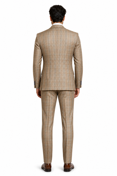Plaid Khaki Suit with Double Breasted Vest