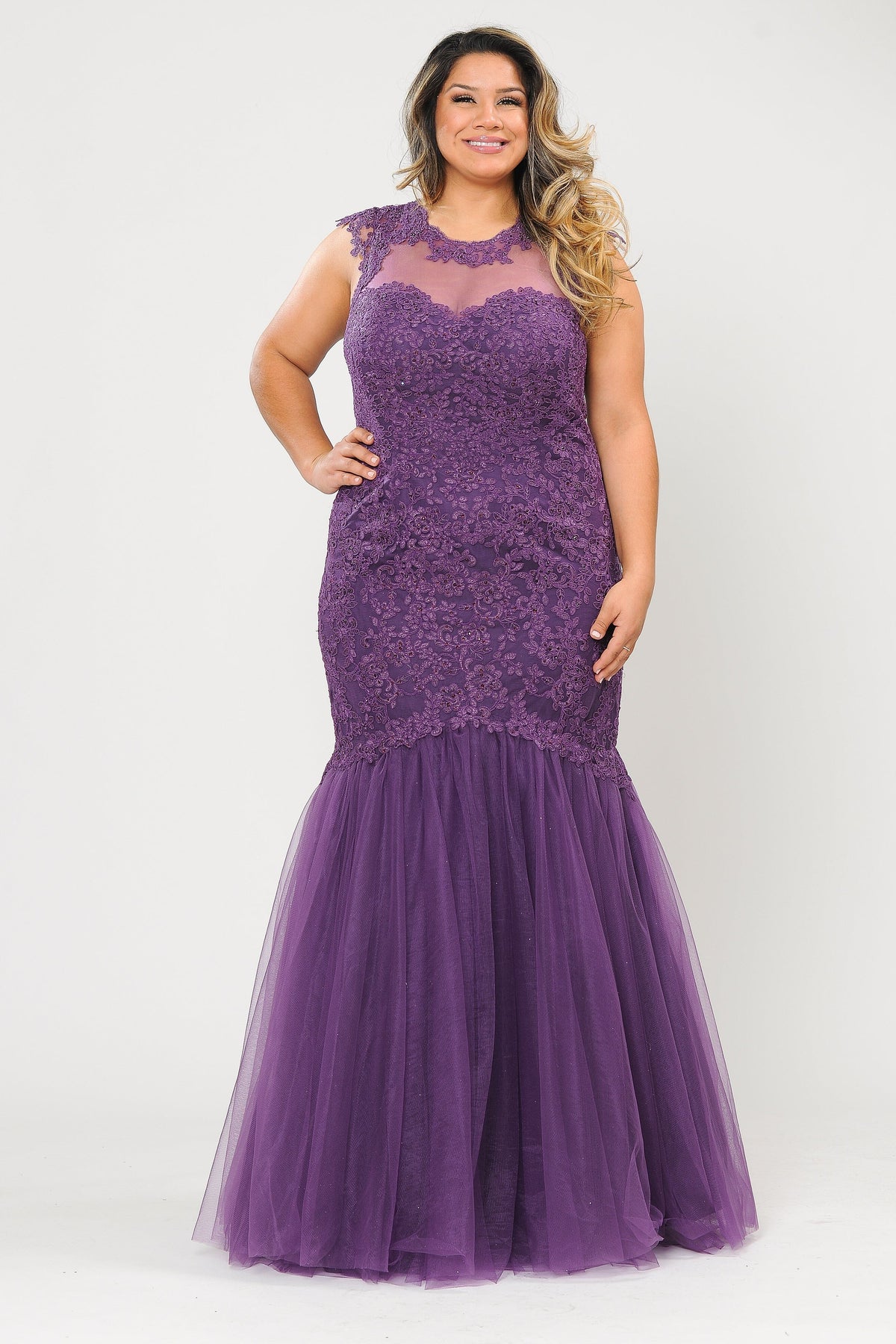 Poly USA W1084 Plus Size Embroidered Mermaid Dress
