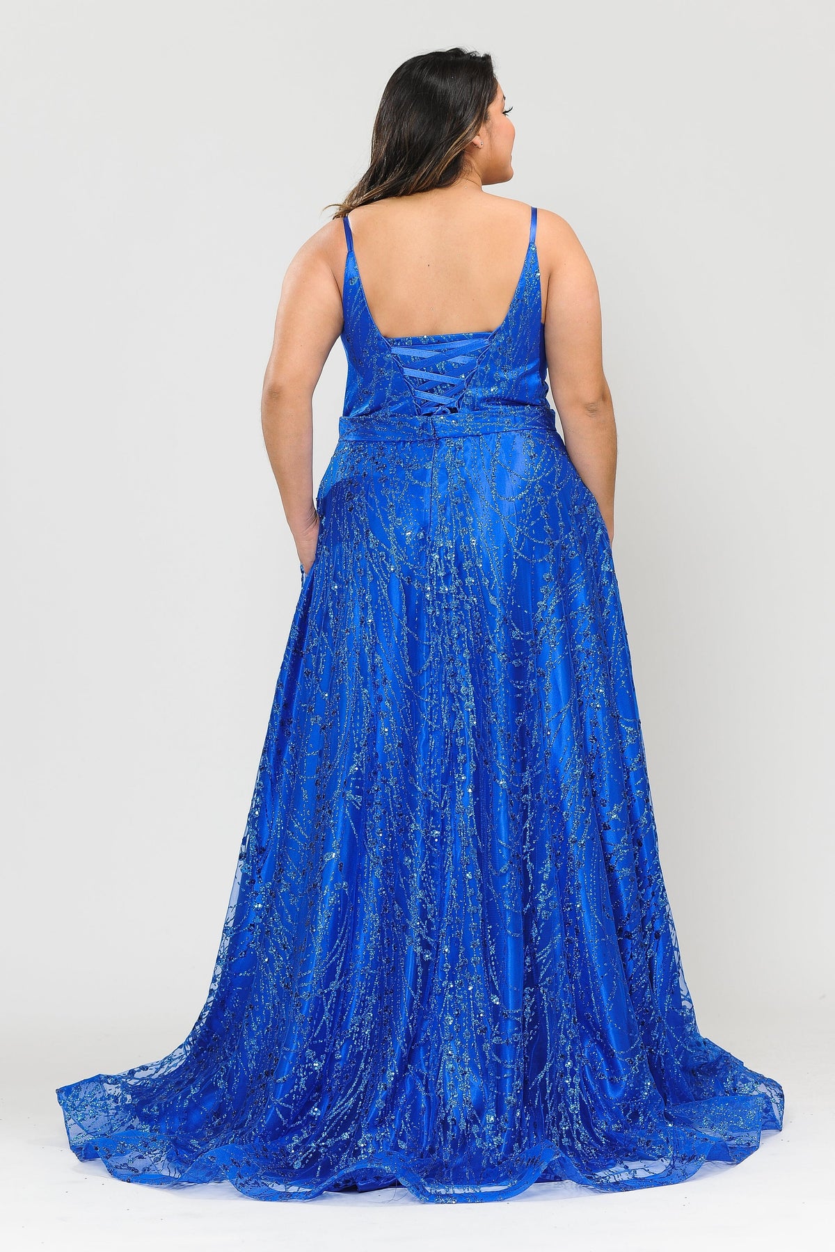 Poly USA W1004 Plus Size Long Glitter Mesh Dress