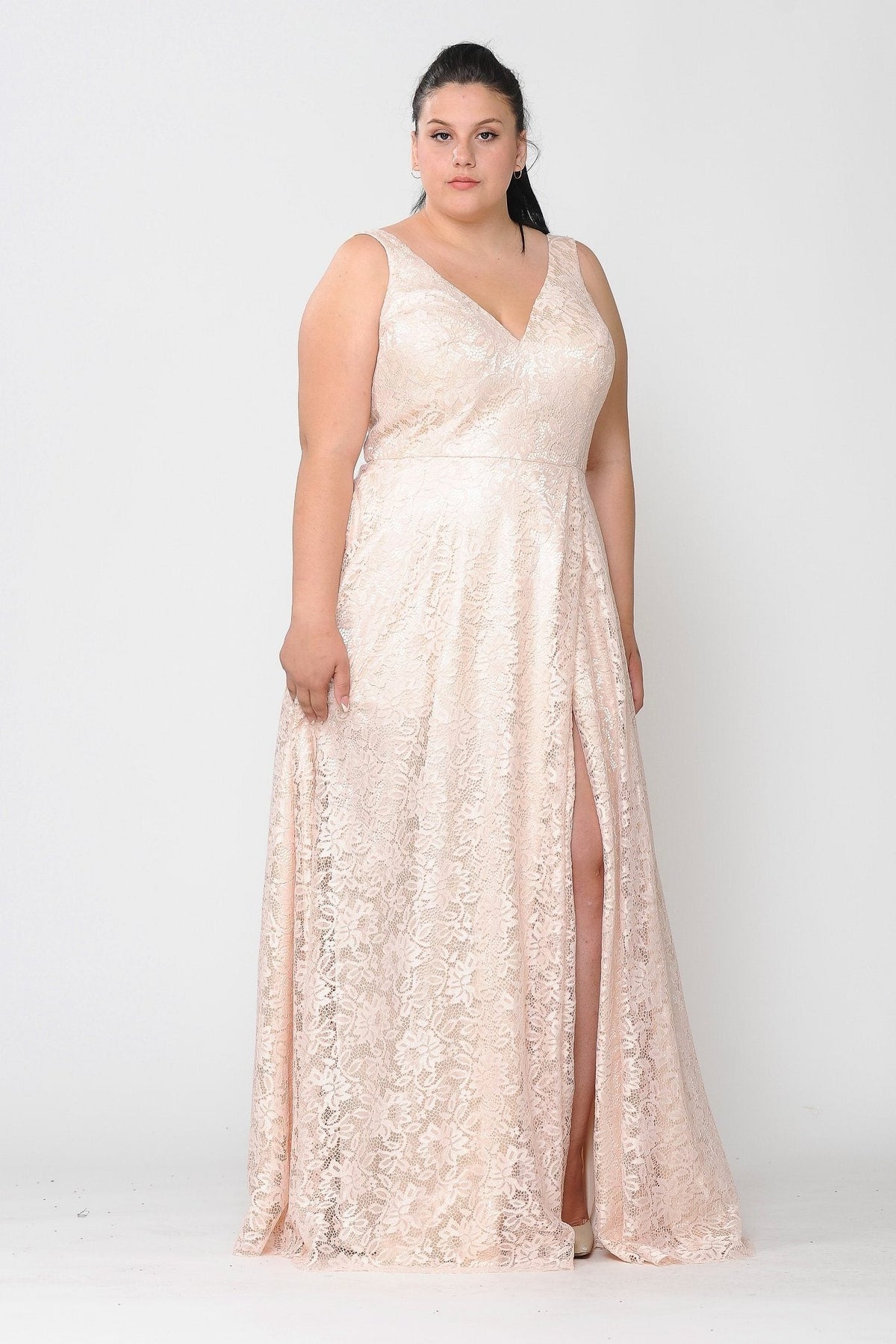 Poly USA W1020 Plus Size Long Lace Dress with Corset Back