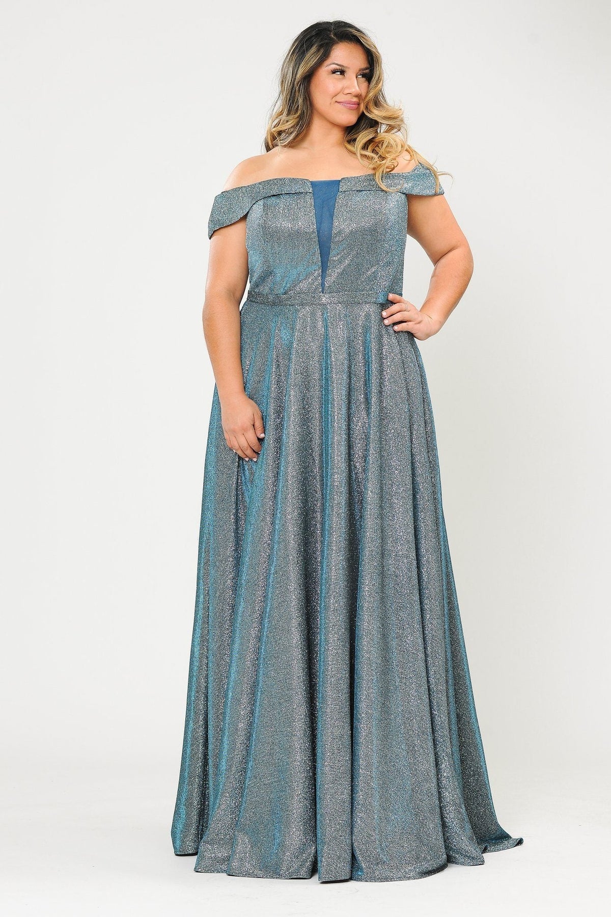 Poly USA W1060 Plus Size Long Off Shoulder Glitter Dress