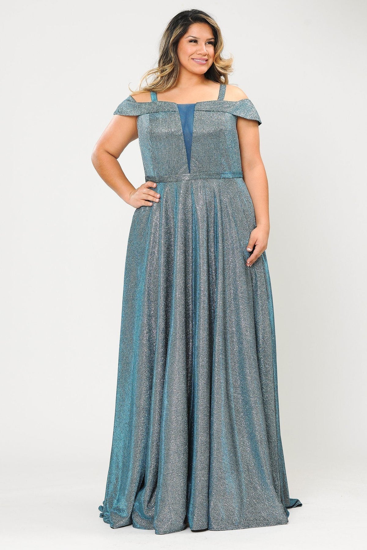 Poly USA W1060 Plus Size Long Off Shoulder Glitter Dress