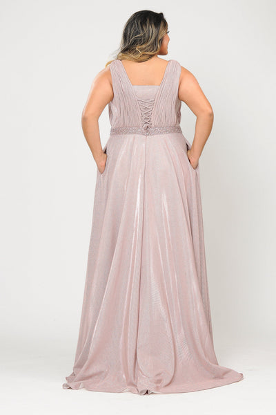 Poly USA W1082 Plus Size Long Sleeveless A-line Glitter Dress