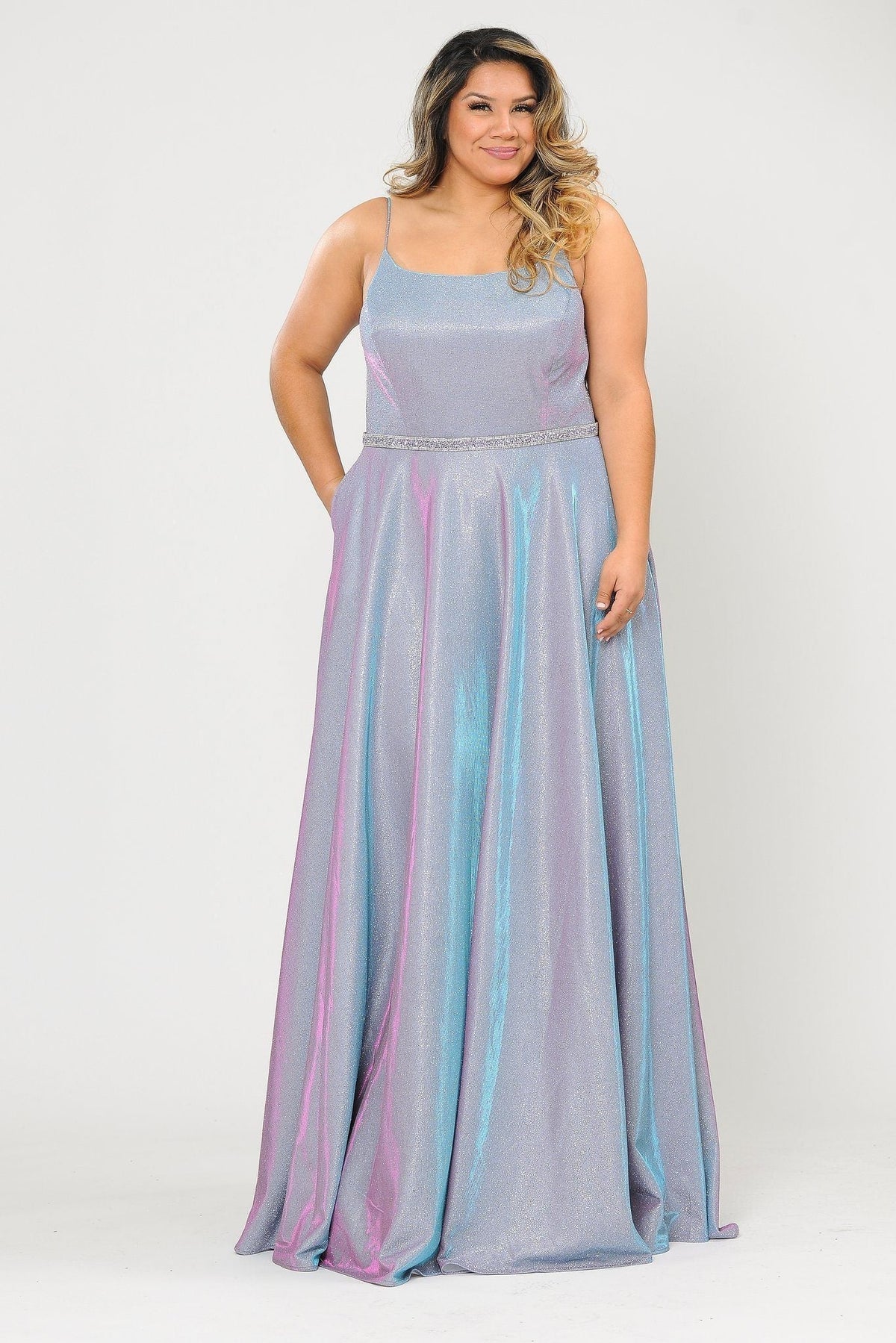 Poly USA W1038 Plus Size Long Square Neck Glitter Dress