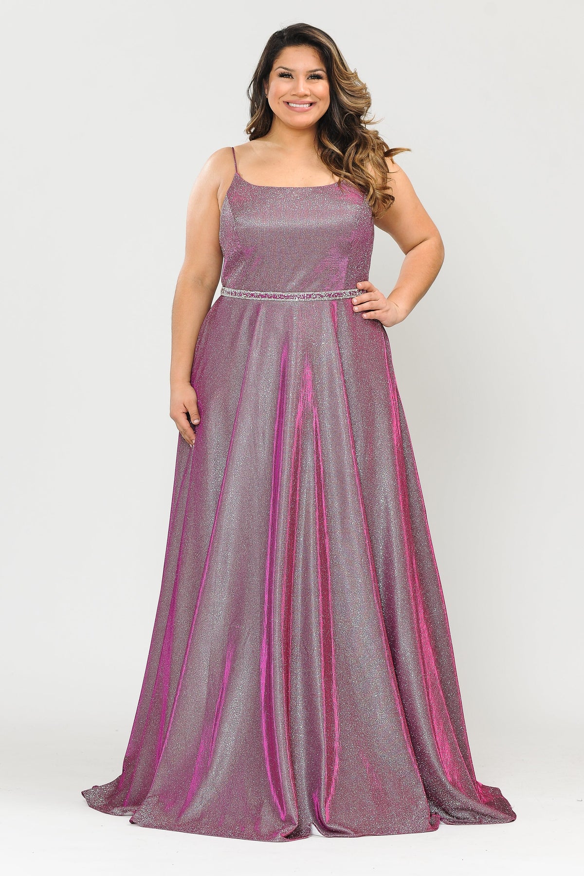 Poly USA W1038 Plus Size Long Square Neck Glitter Dress