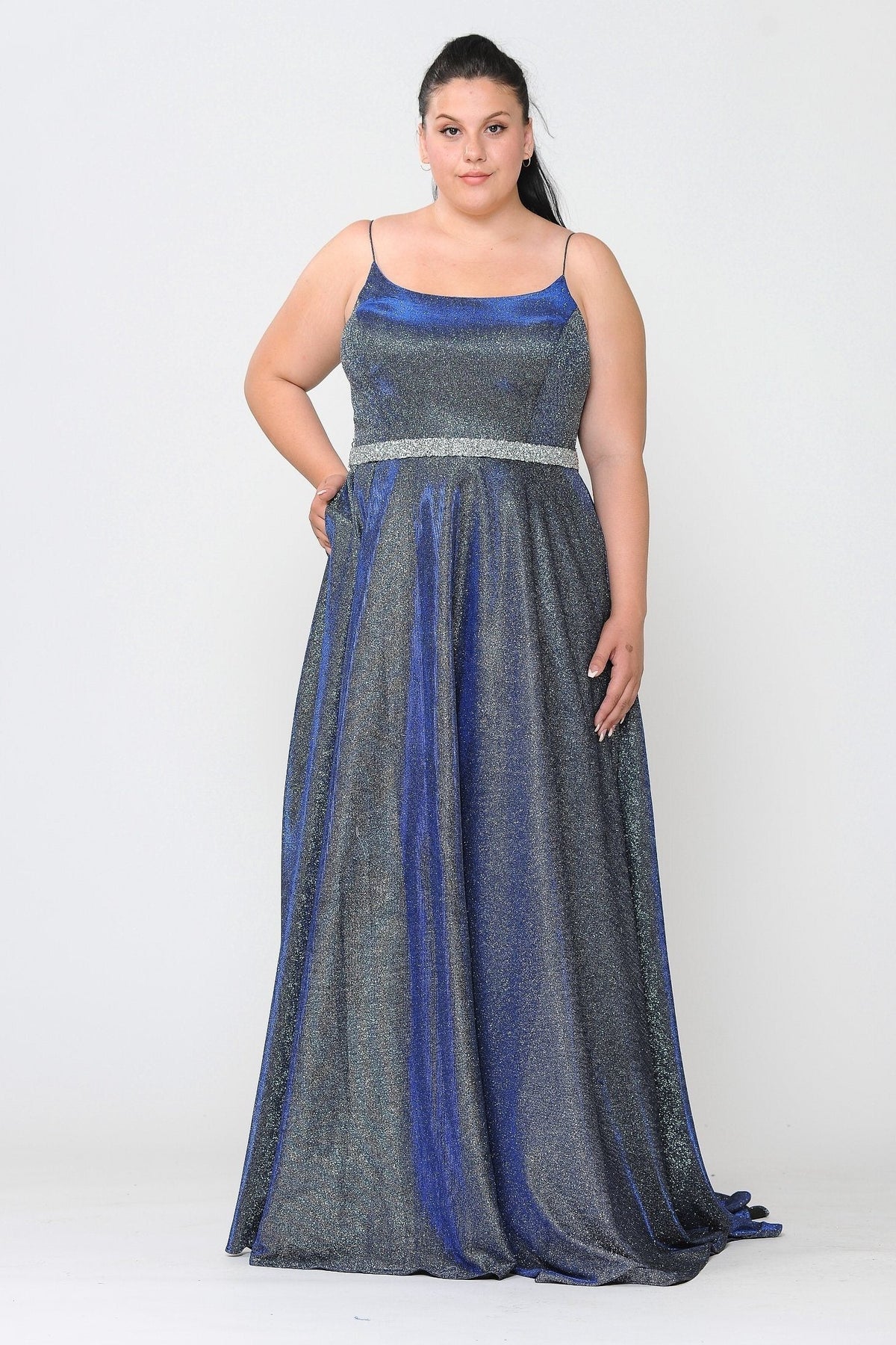Poly USA W1038 Plus Size Long Square Neck Glitter Dress