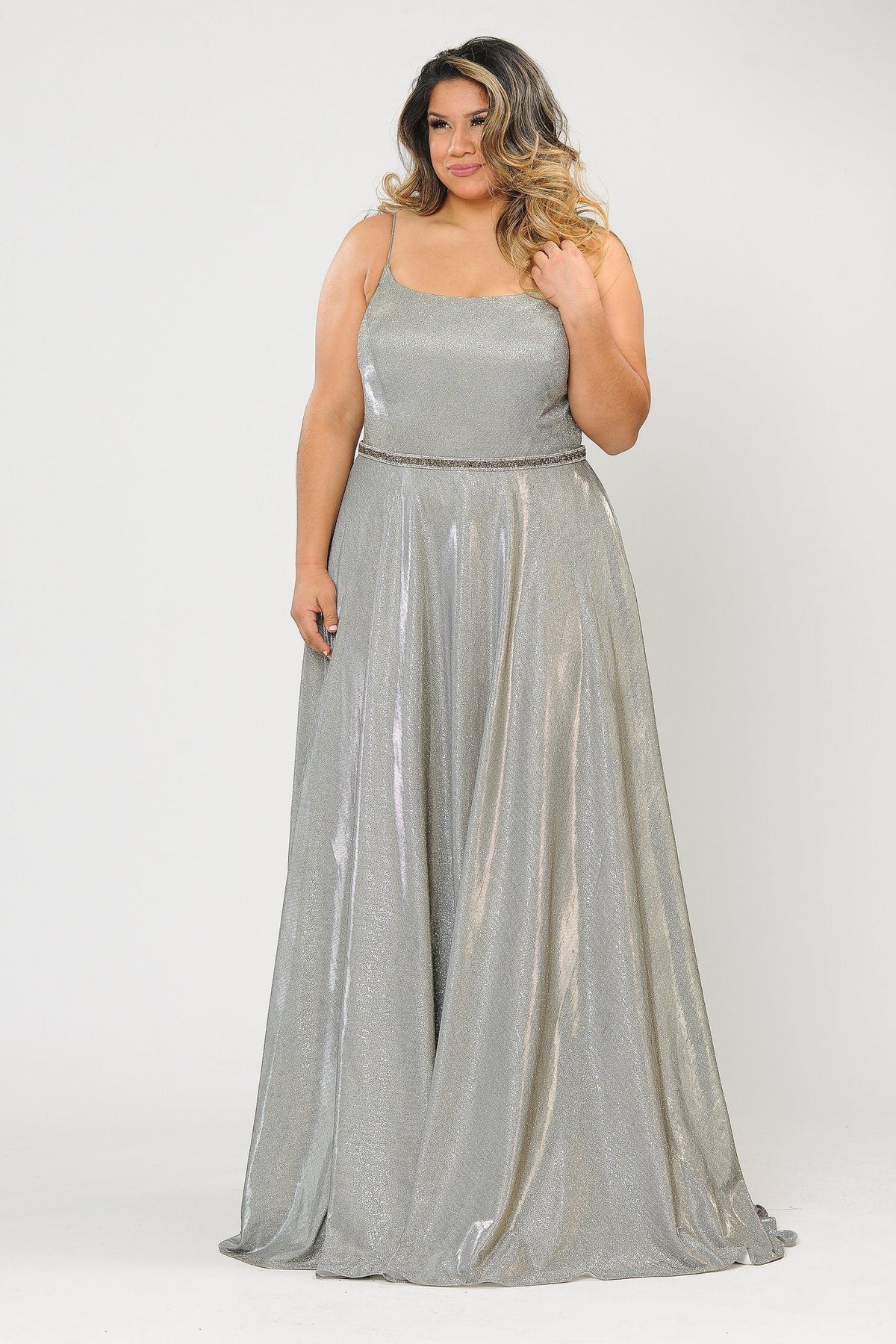 Poly USA W1038 Plus Size Long Square Neck Glitter Dress
