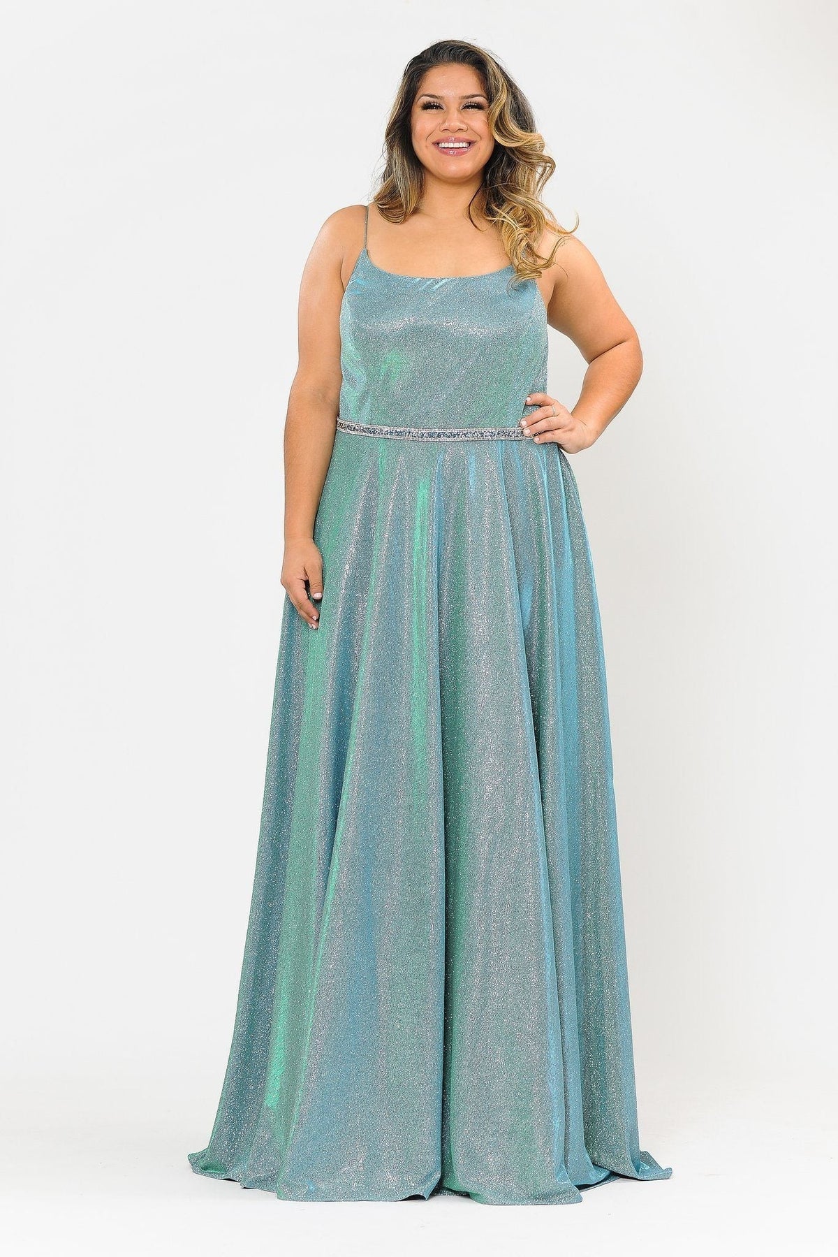 Poly USA W1038 Plus Size Long Square Neck Glitter Dress