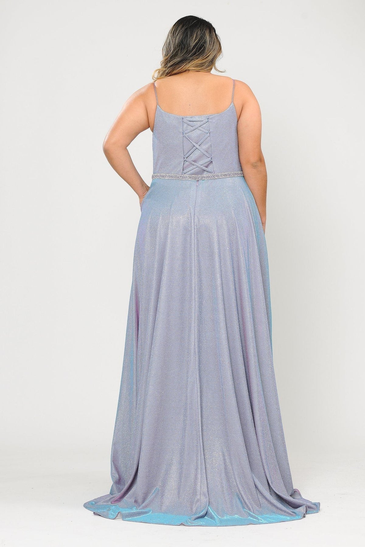 Poly USA W1038 Plus Size Long Square Neck Glitter Dress