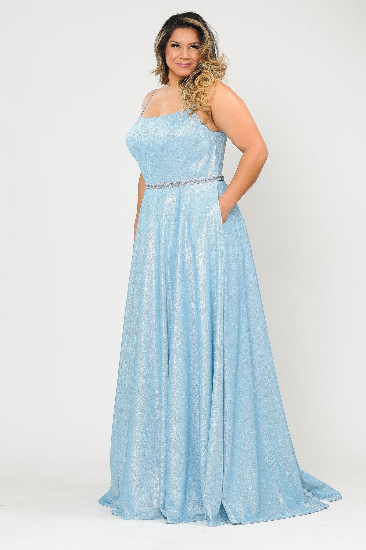 Poly USA W1038 Plus Size Long Square Neck Glitter Dress