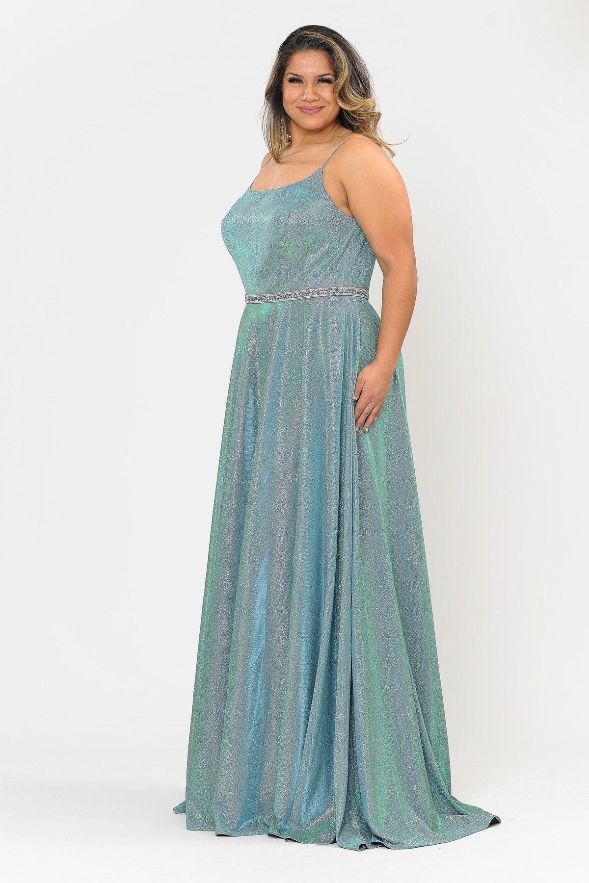 Poly USA W1038 Plus Size Long Square Neck Glitter Dress