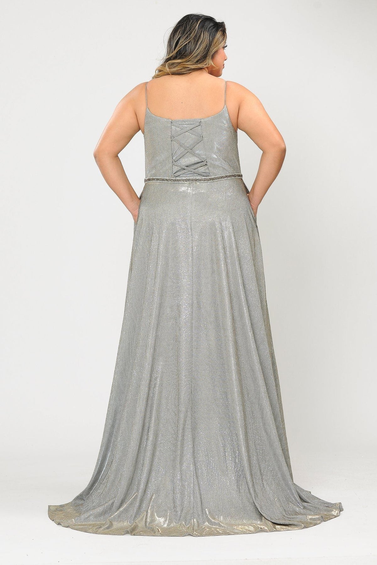 Poly USA W1038 Plus Size Long Square Neck Glitter Dress
