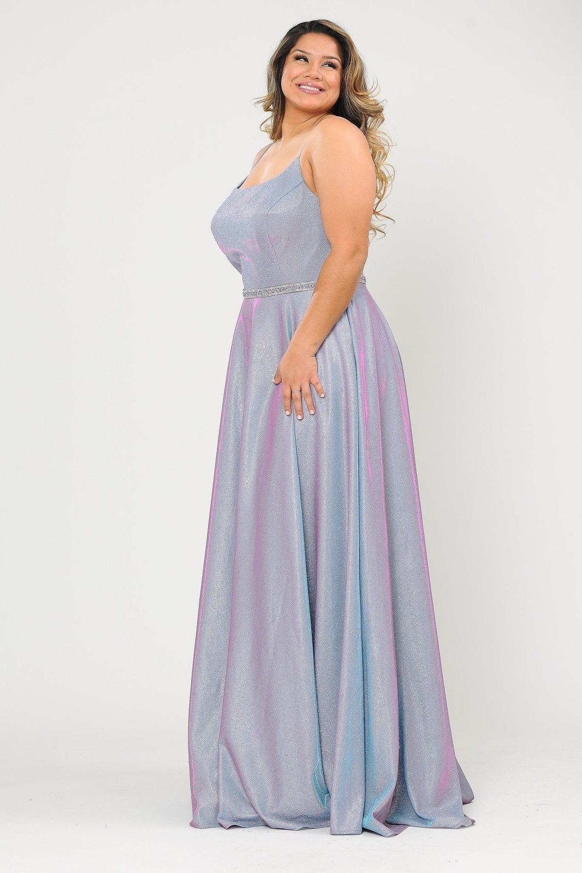 Poly USA W1038 Plus Size Long Square Neck Glitter Dress