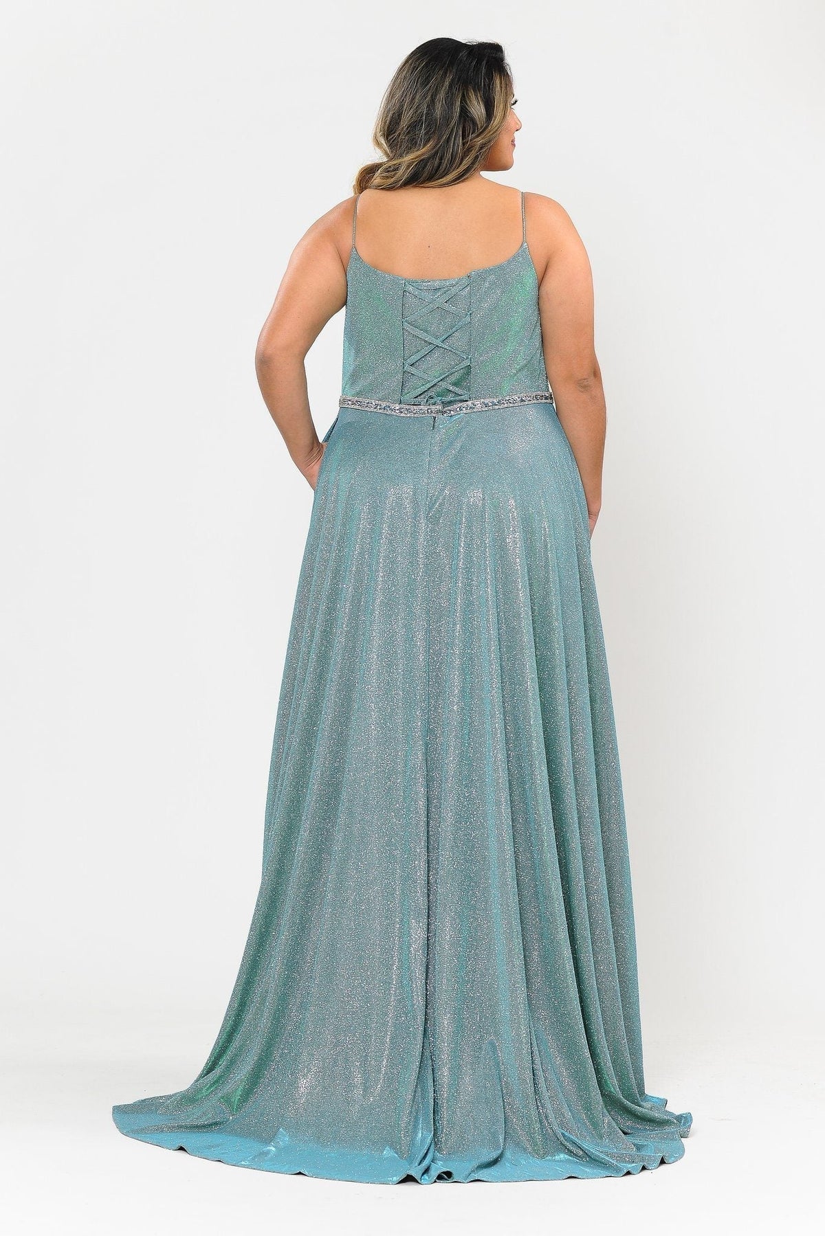 Poly USA W1038 Plus Size Long Square Neck Glitter Dress