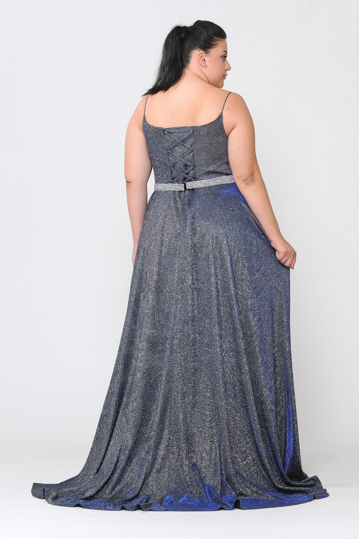 Poly USA W1038 Plus Size Long Square Neck Glitter Dress