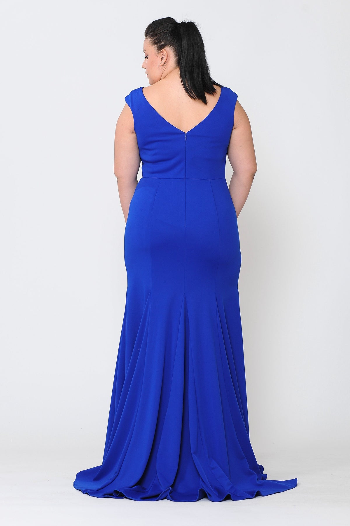 Poly USA W1022 Plus Size Long V-Neck Jersey Fitted Dress