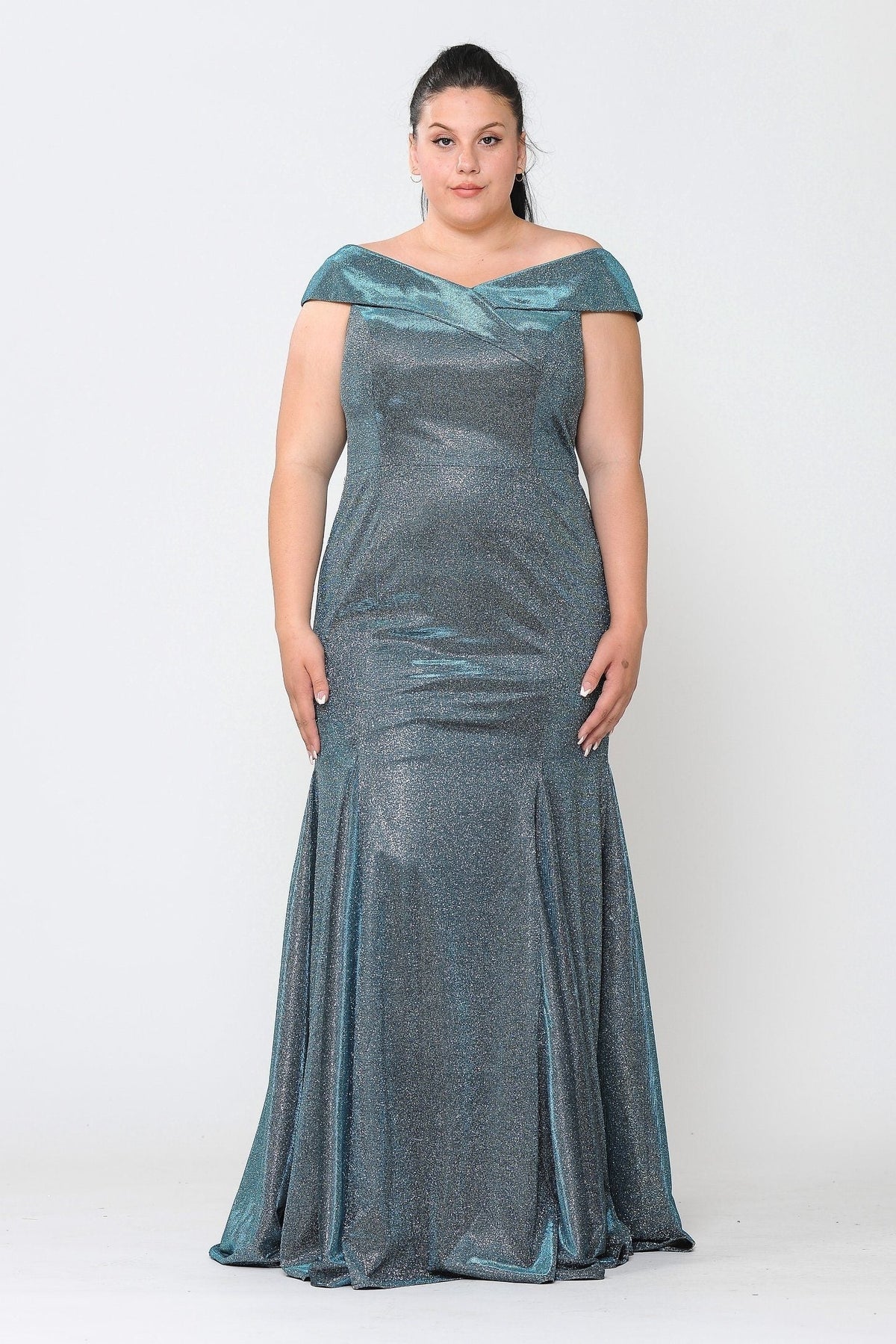 Poly USA W1042 Plus Size Off Shoulder Glitter Mermaid Dress