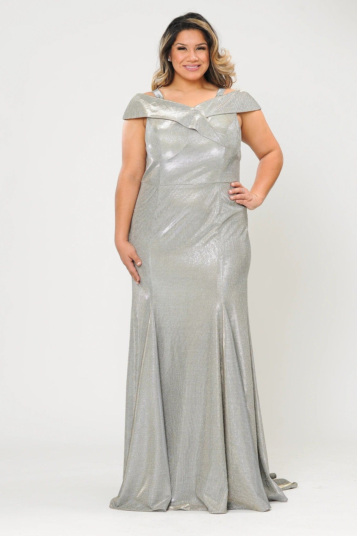 Poly USA W1042 Plus Size Off Shoulder Glitter Mermaid Dress